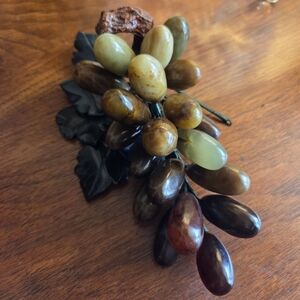 Vintage Polished Stone Grape Cluster Sculpture MCM Ornamental Accent
